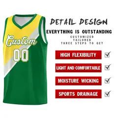 Kelly Green Gray Diagonal Stripes Color Block Basketball Jersey 2