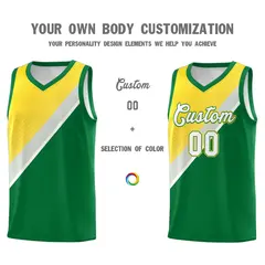 Kelly Green Gray Diagonal Stripes Color Block Basketball Jersey 3