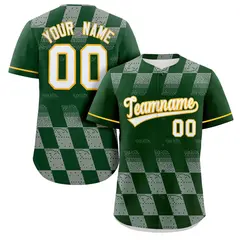 Kelly Green Gray Grid Speckles Color Block Baseball Jersey