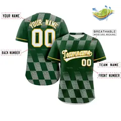 Kelly Green Gray Grid Speckles Color Block Baseball Jersey 2
