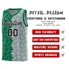 Kelly Green Gray Puzzle Pattern Splid Basketball Kits 2