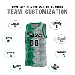 Kelly Green Gray Puzzle Pattern Splid Basketball Kits 4