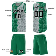 Kelly Green Gray Puzzle Pattern Splid Basketball Kits 5