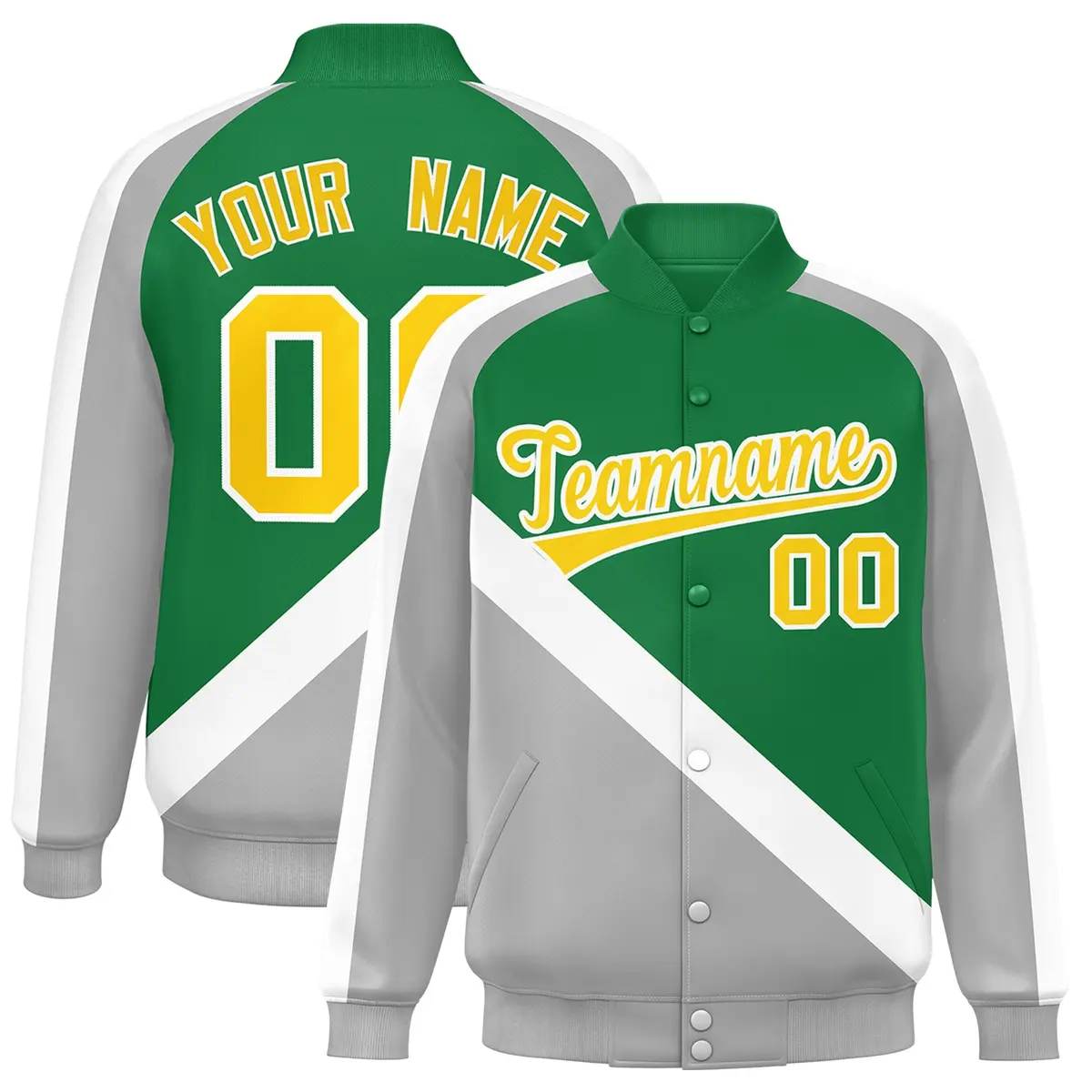 Kelly Green Gray Raglan Varsity Letterman Baseball Jacket