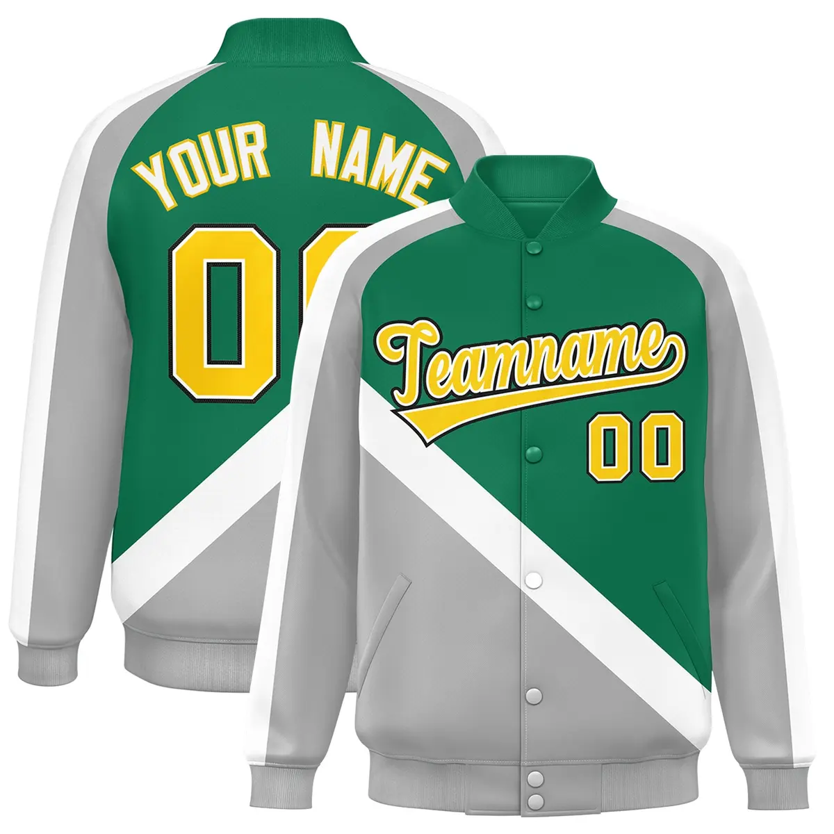 Kelly Green Gray Raglan Varsity Letterman Baseball Jacket