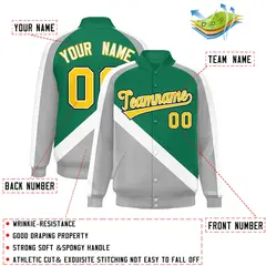 Kelly Green Gray Raglan Varsity Letterman Baseball Jacket 2