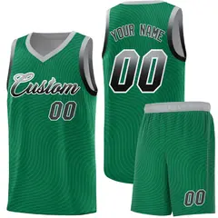 Kelly Green Gray Wave Pattern Basketball Uniform Jersey 1