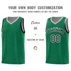 Kelly Green Gray Wave Pattern Basketball Uniform Jersey 3