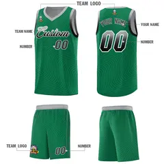 Kelly Green Gray Wave Pattern Basketball Uniform Jersey 5
