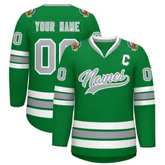 Kelly Green Gray-White Classic Style Hockey Jersey