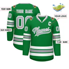 Kelly Green Gray-White Classic Style Hockey Jersey 2