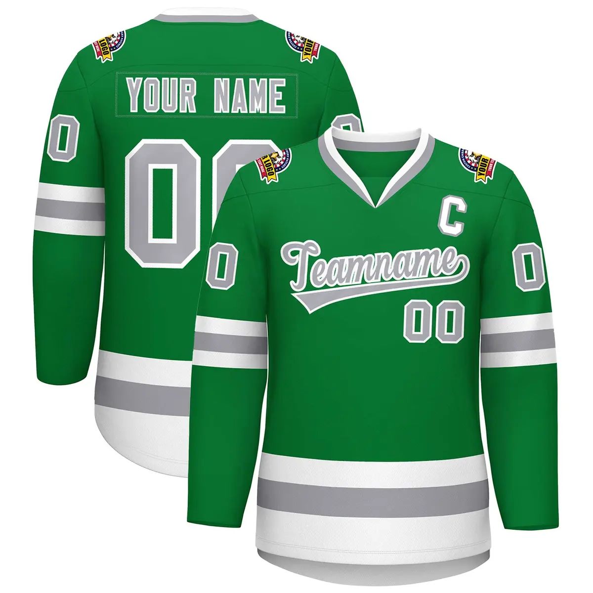 Kelly Green Gray-White Classic Style Hockey Jersey