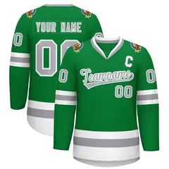 Kelly Green Gray-White Classic Style Hockey Jersey