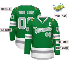 Kelly Green Gray-White Classic Style Hockey Jersey 2