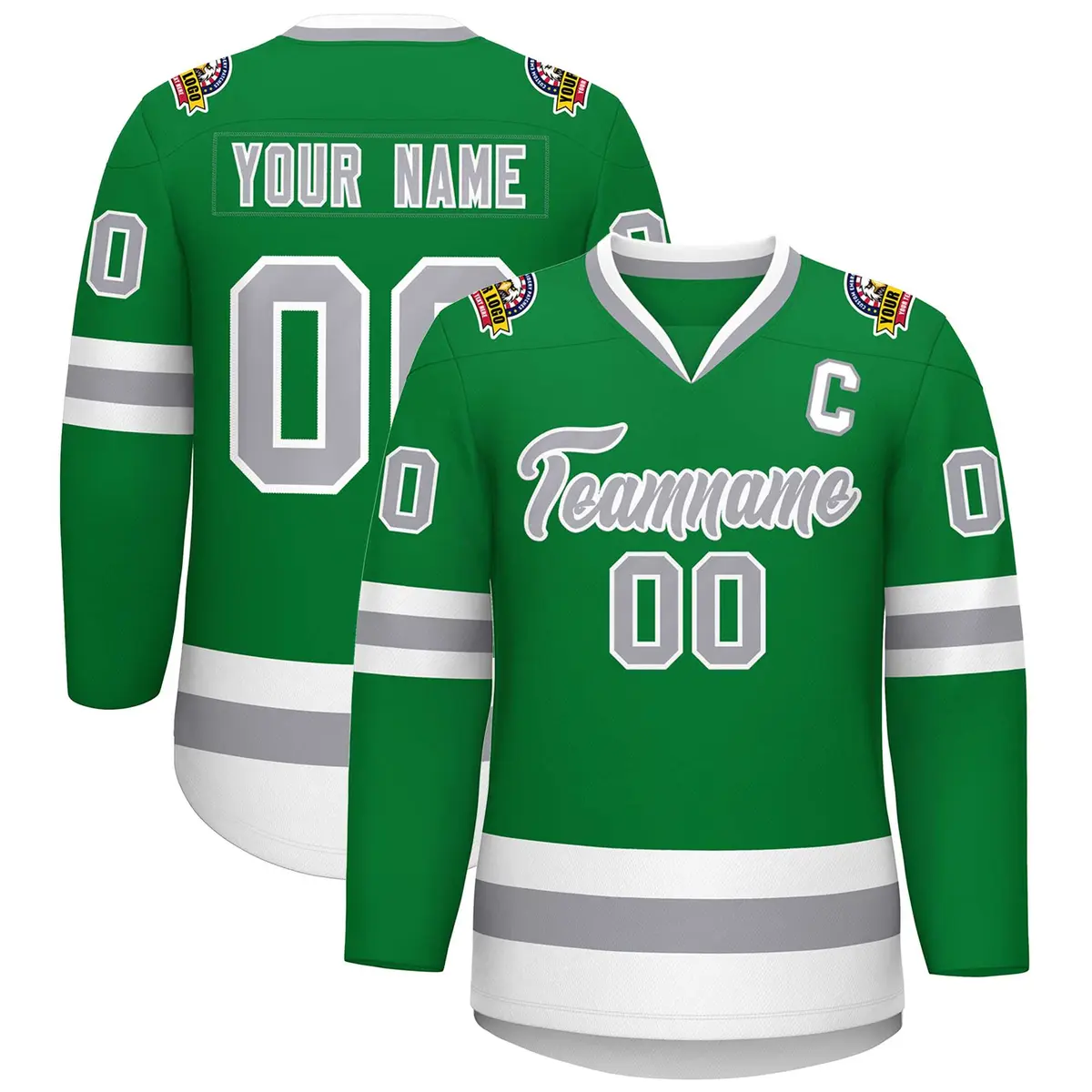 Kelly Green Gray-White Classic Style Hockey Jersey