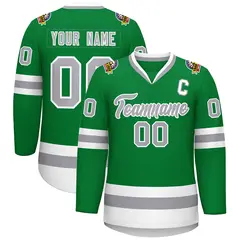Kelly Green Gray-White Classic Style Hockey Jersey 1