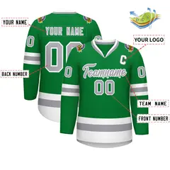 Kelly Green Gray-White Classic Style Hockey Jersey 2