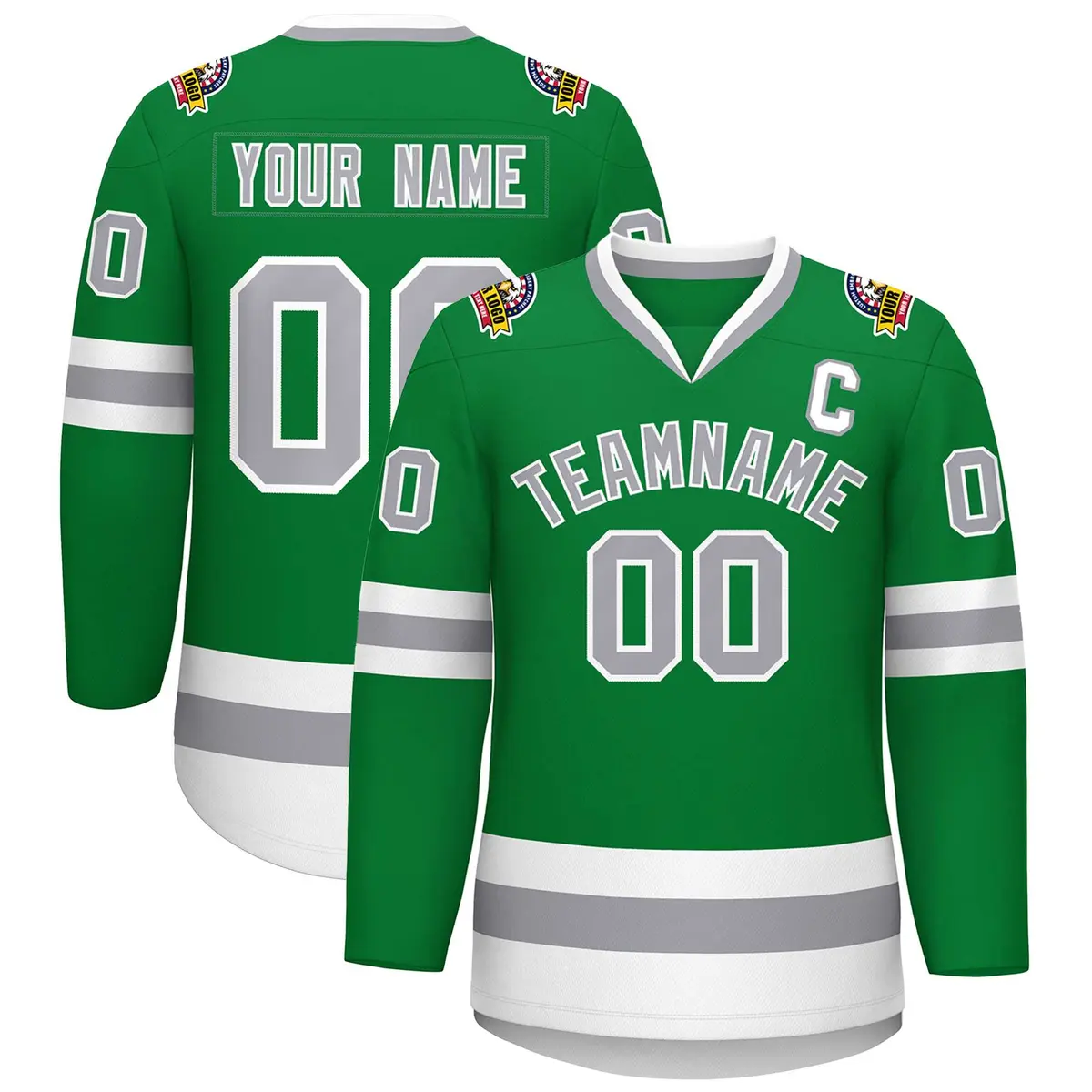 Kelly Green Gray-White Classic Style Hockey Jersey