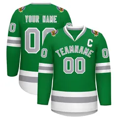Kelly Green Gray-White Classic Style Hockey Jersey 1