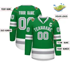 Kelly Green Gray-White Classic Style Hockey Jersey 2