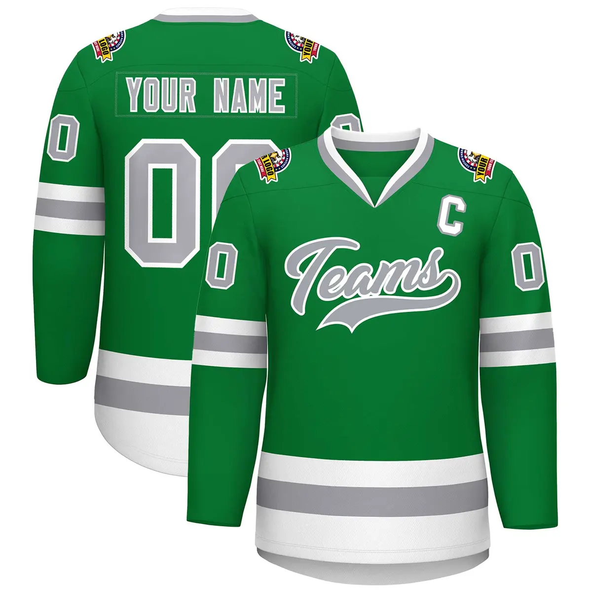 Kelly Green Gray-White Classic Style Hockey Jersey