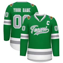 Kelly Green Gray-White Classic Style Hockey Jersey 1