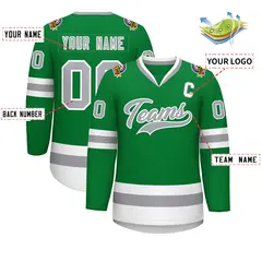Kelly Green Gray-White Classic Style Hockey Jersey 2