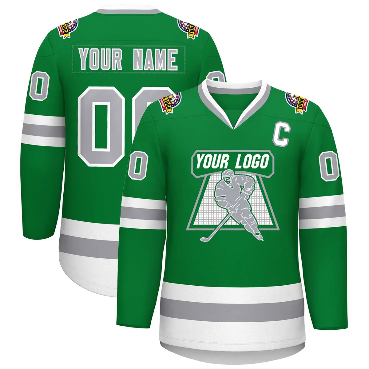 Kelly Green Gray-White Classic Style Hockey Jersey