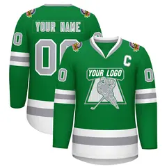 Kelly Green Gray-White Classic Style Hockey Jersey 1