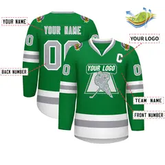 Kelly Green Gray-White Classic Style Hockey Jersey 2
