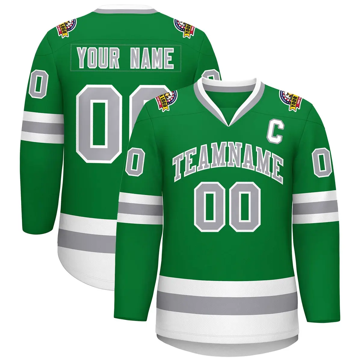 Kelly Green Gray-White Classic Style Hockey Jersey