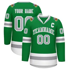 Kelly Green Gray-White Classic Style Hockey Jersey 1