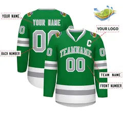 Kelly Green Gray-White Classic Style Hockey Jersey 2