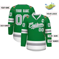 Kelly Green Gray-White Classic Style Hockey Jersey 2