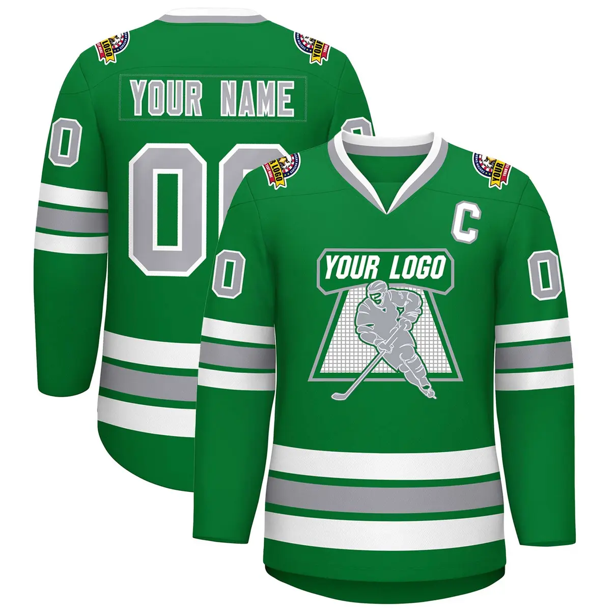 Kelly Green Gray-White Classic Style Hockey Jersey
