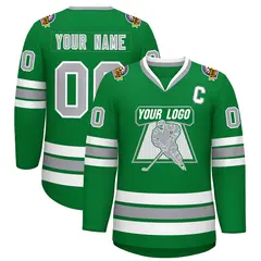 Kelly Green Gray-White Classic Style Hockey Jersey 1