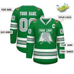Kelly Green Gray-White Classic Style Hockey Jersey 2