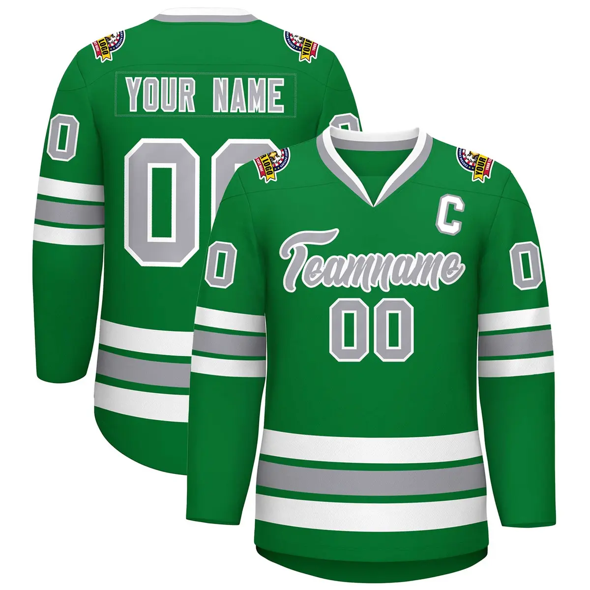 Kelly Green Gray-White Classic Style Hockey Jersey