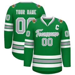 Kelly Green Gray-White Classic Style Hockey Jersey 1