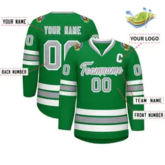 Kelly Green Gray-White Classic Style Hockey Jersey 2