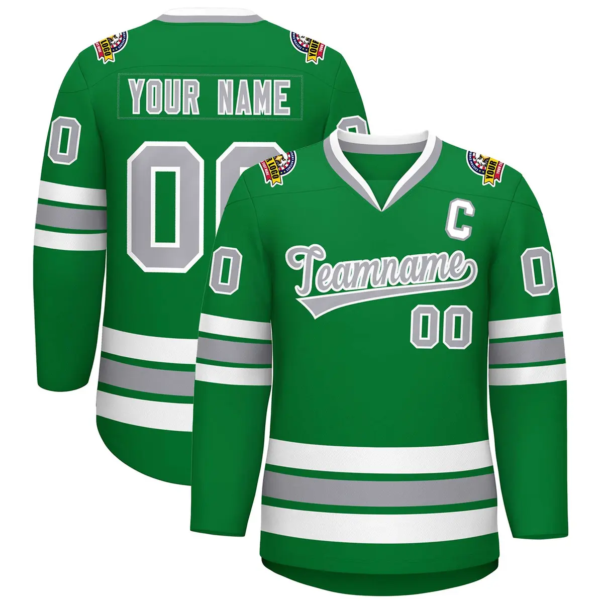 Kelly Green Gray-White Classic Style Hockey Jersey