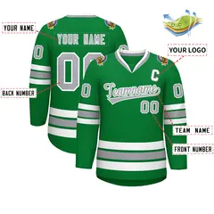 Kelly Green Gray-White Classic Style Hockey Jersey 2