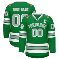 Kelly Green Gray-White Classic Style Hockey Jersey