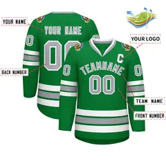Kelly Green Gray-White Classic Style Hockey Jersey 2