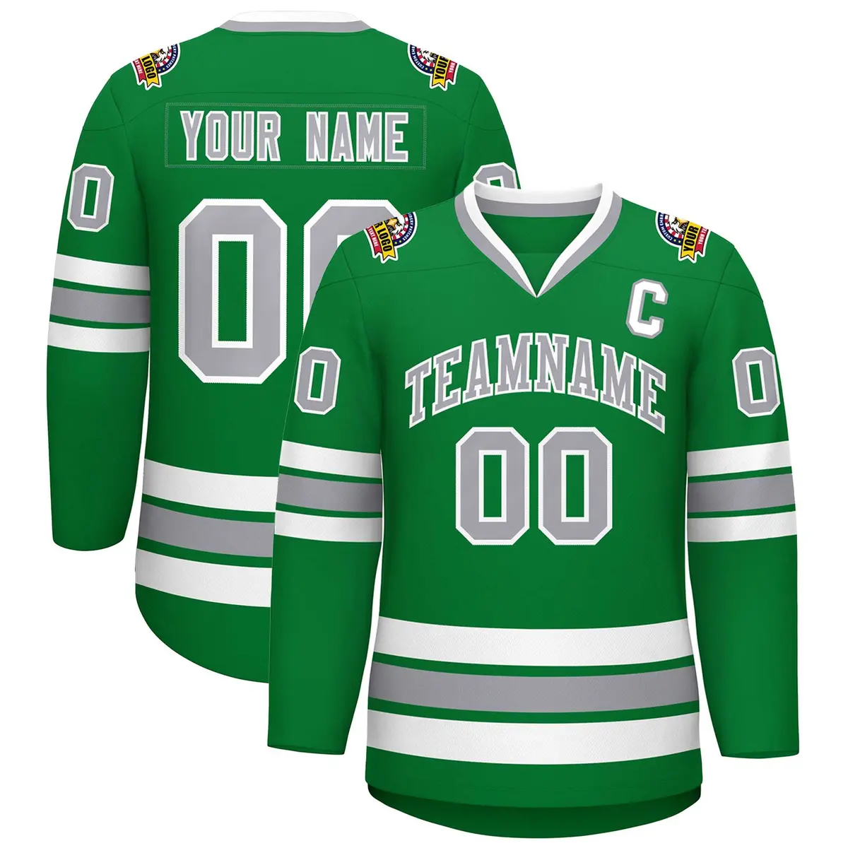Kelly Green Gray-White Classic Style Hockey Jersey