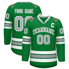 Kelly Green Gray-White Classic Style Hockey Jersey 1