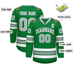 Kelly Green Gray-White Classic Style Hockey Jersey 2