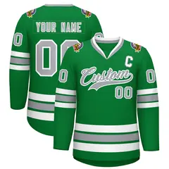 Kelly Green Gray-White Classic Style Hockey Jersey 1