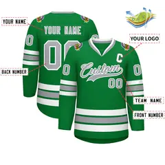 Kelly Green Gray-White Classic Style Hockey Jersey 2