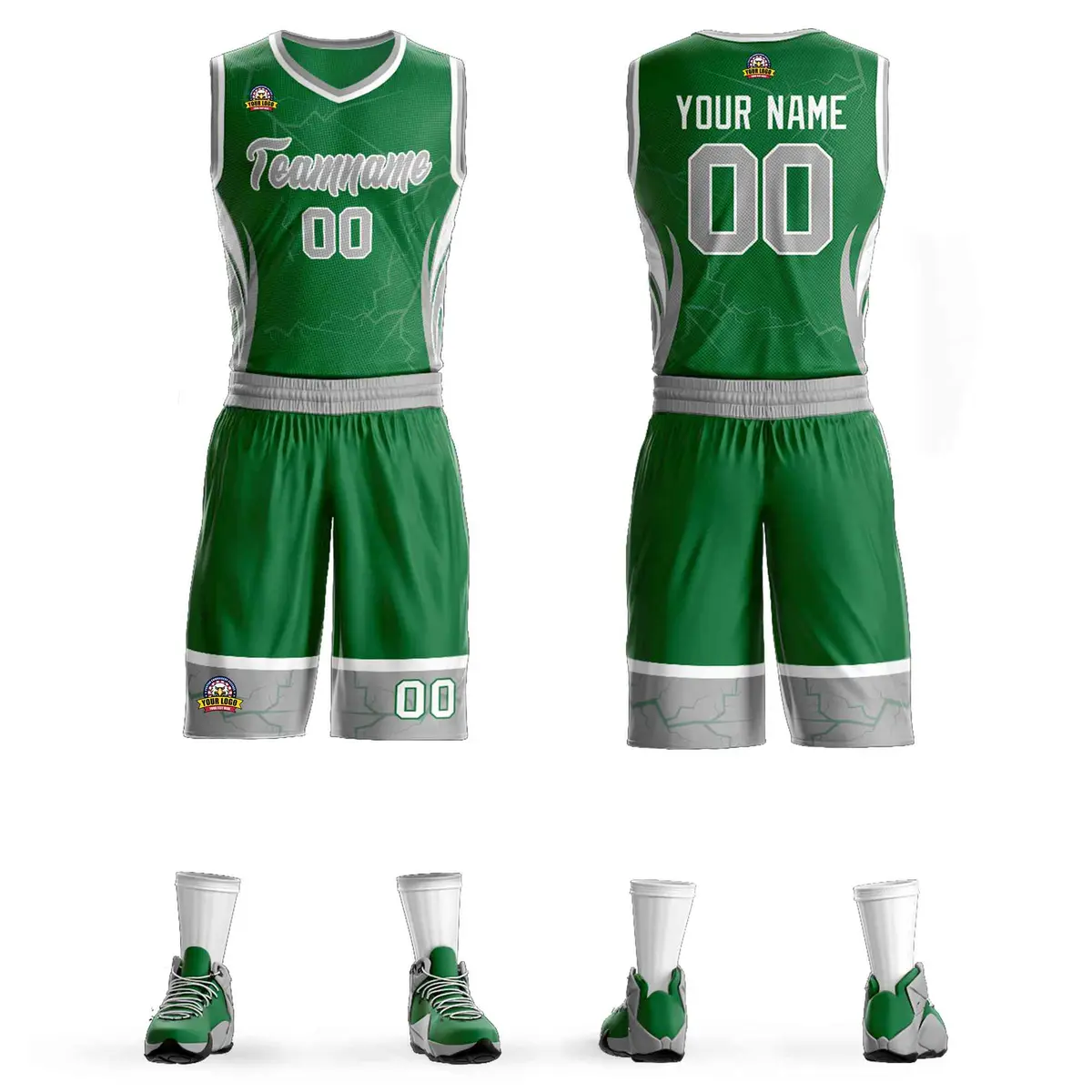 Kelly Green Gray White Graffiti Lightning Basketball Jersey